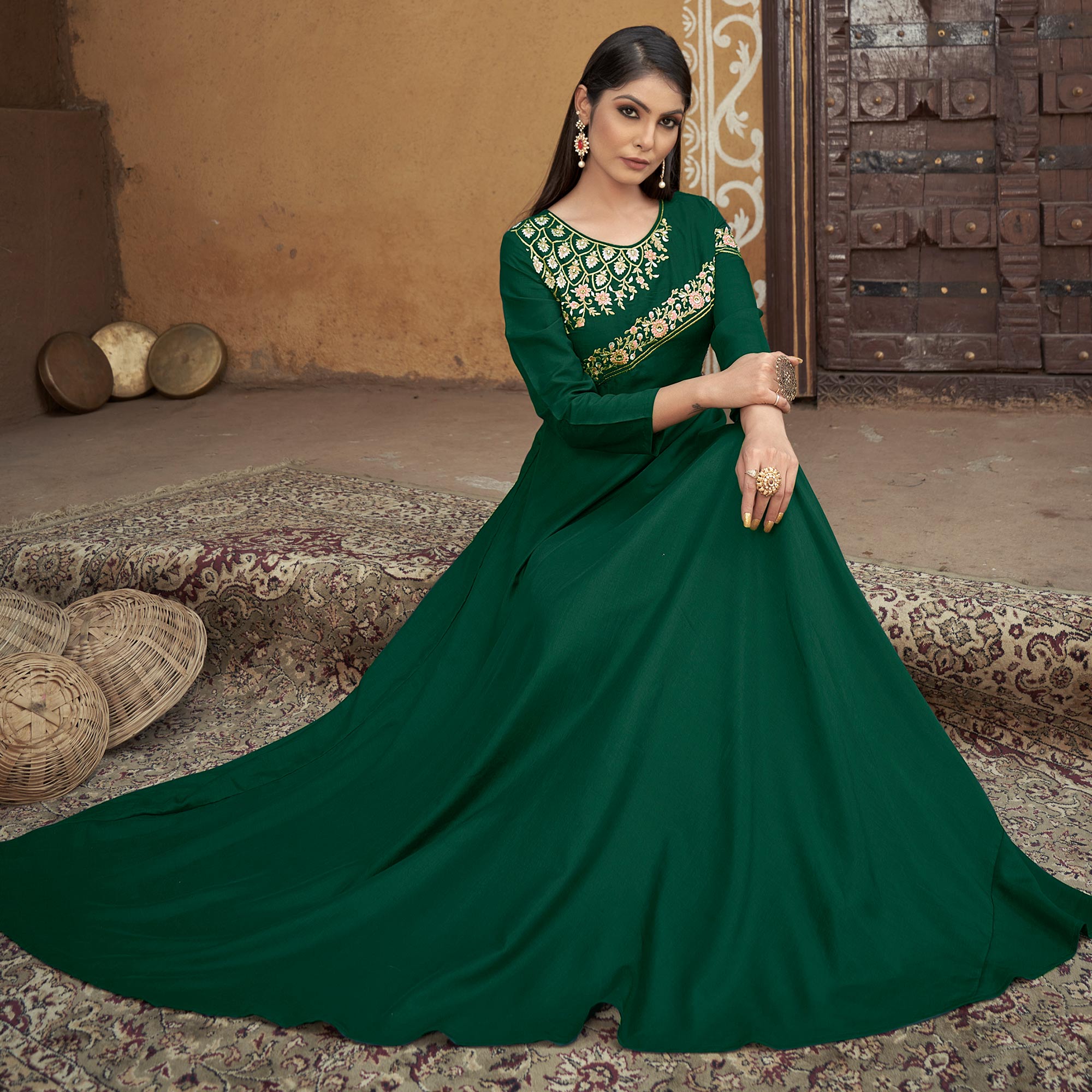 Bottle Green Crystal Gown – Seema Gujral